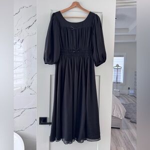 Ivy City Co Black Midi Dress with Puff Sleeves
